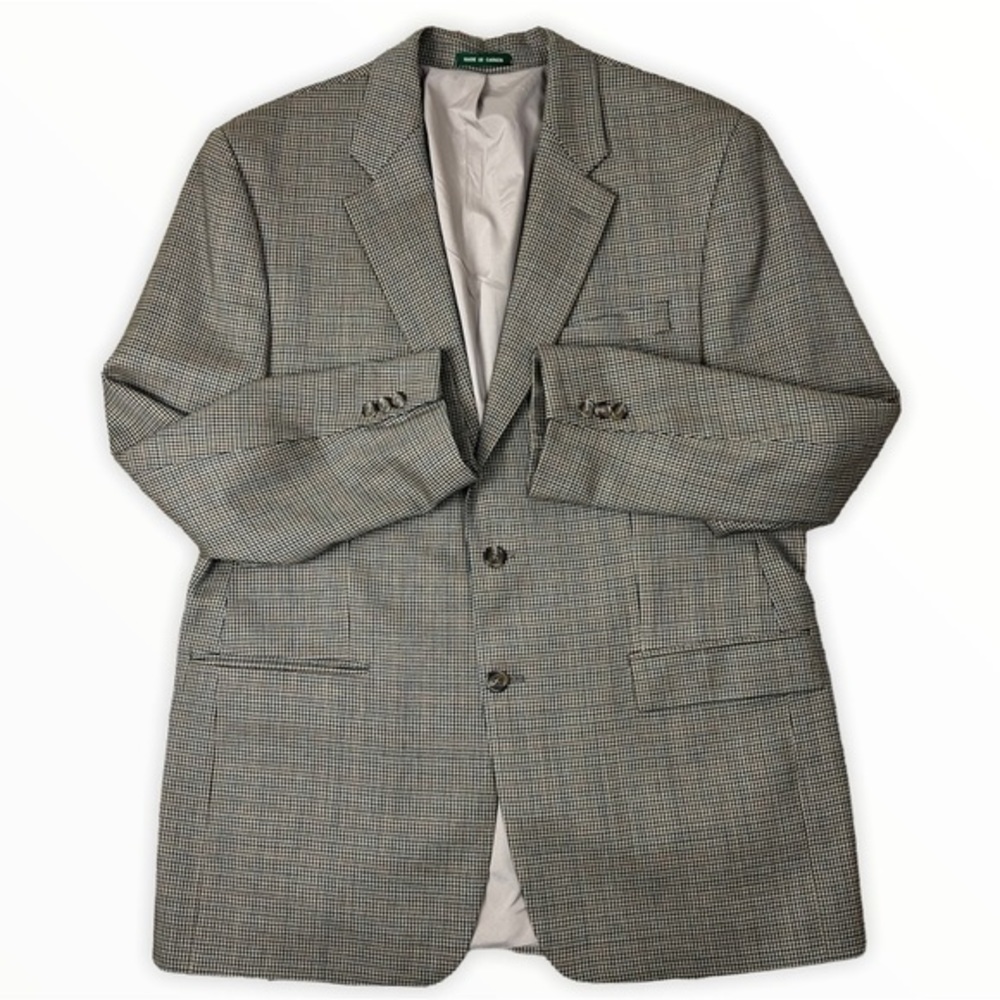 Lauren Ralph Lauren Mens 100% Wool Brown Houndstooth 2 Button Blazer Size 44L